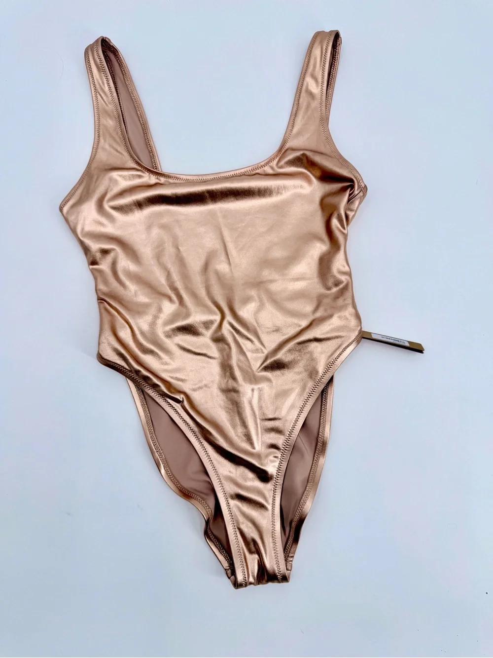 SKIMS Metallic Swim High Cut One Piece Swimsuit Champagne XXS NWT